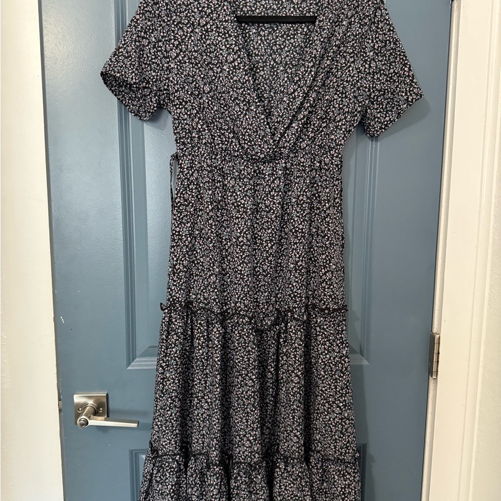 SHEIN Black and White Ruffled Tiered Maxi Sundress